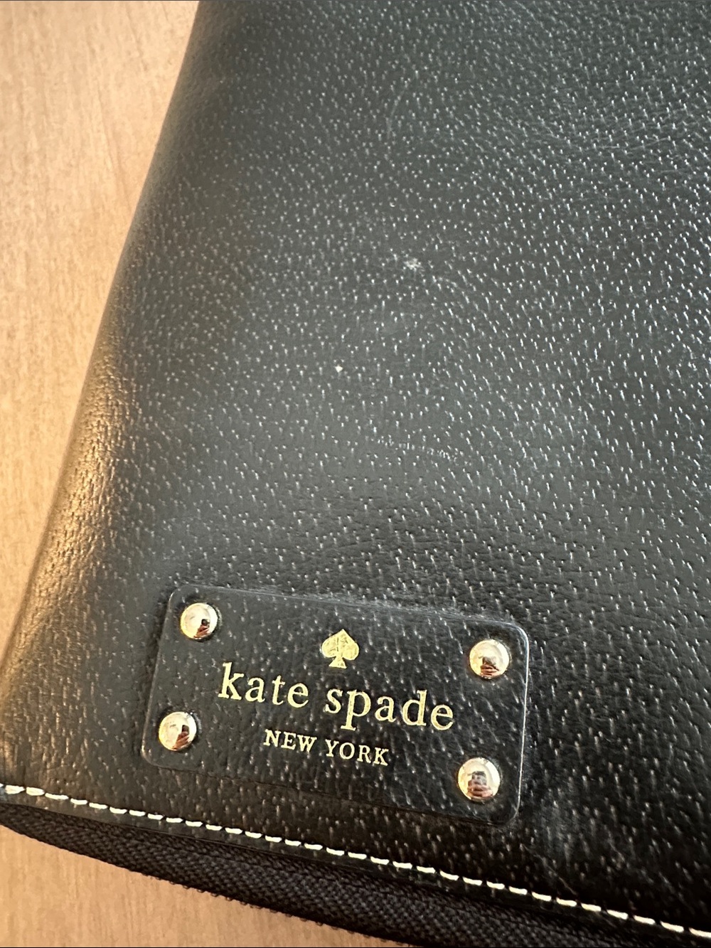 kate spade Black Pebbled Leather Zip Wallet with Gold Logo - Picture 2 of 9